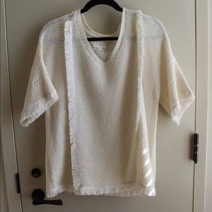Lou & Grey Fringe Knit V-Neck Sweater
